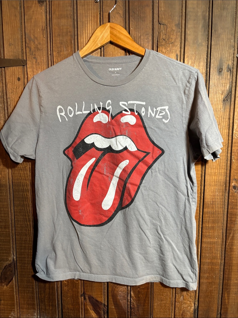 Old Navy Gray Rolling Stones Short-Sleeve Tee with Red Tongue Graphic